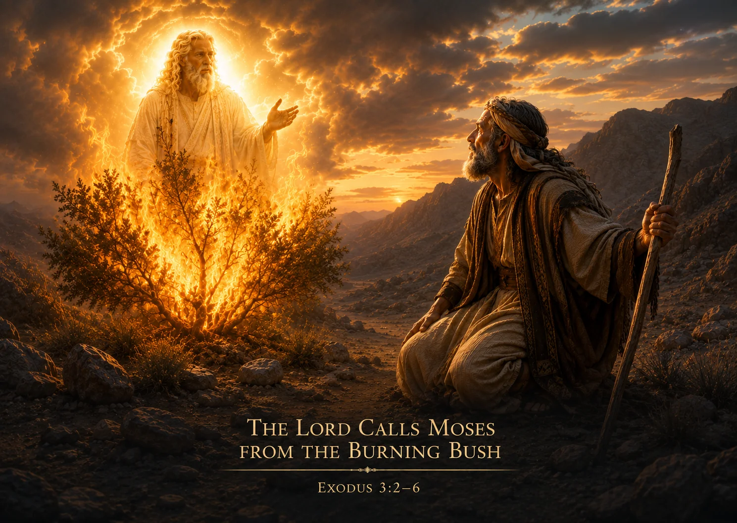 The Lord calls Moses from the burning bush